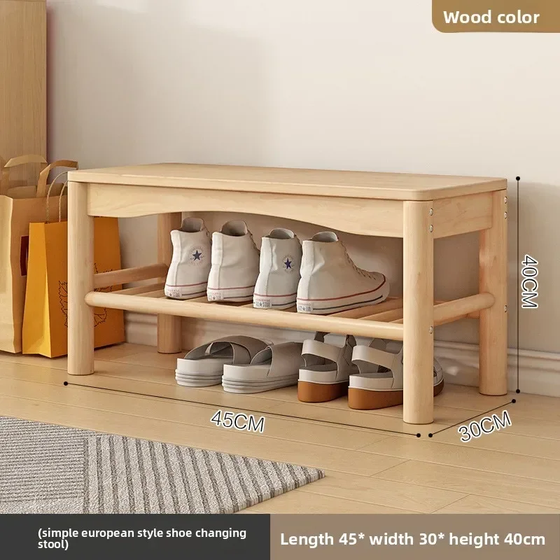 Entry shoe change stool, all solid wood shoe cabinet integrated, home use can sit at the door, long stool Shoe stool