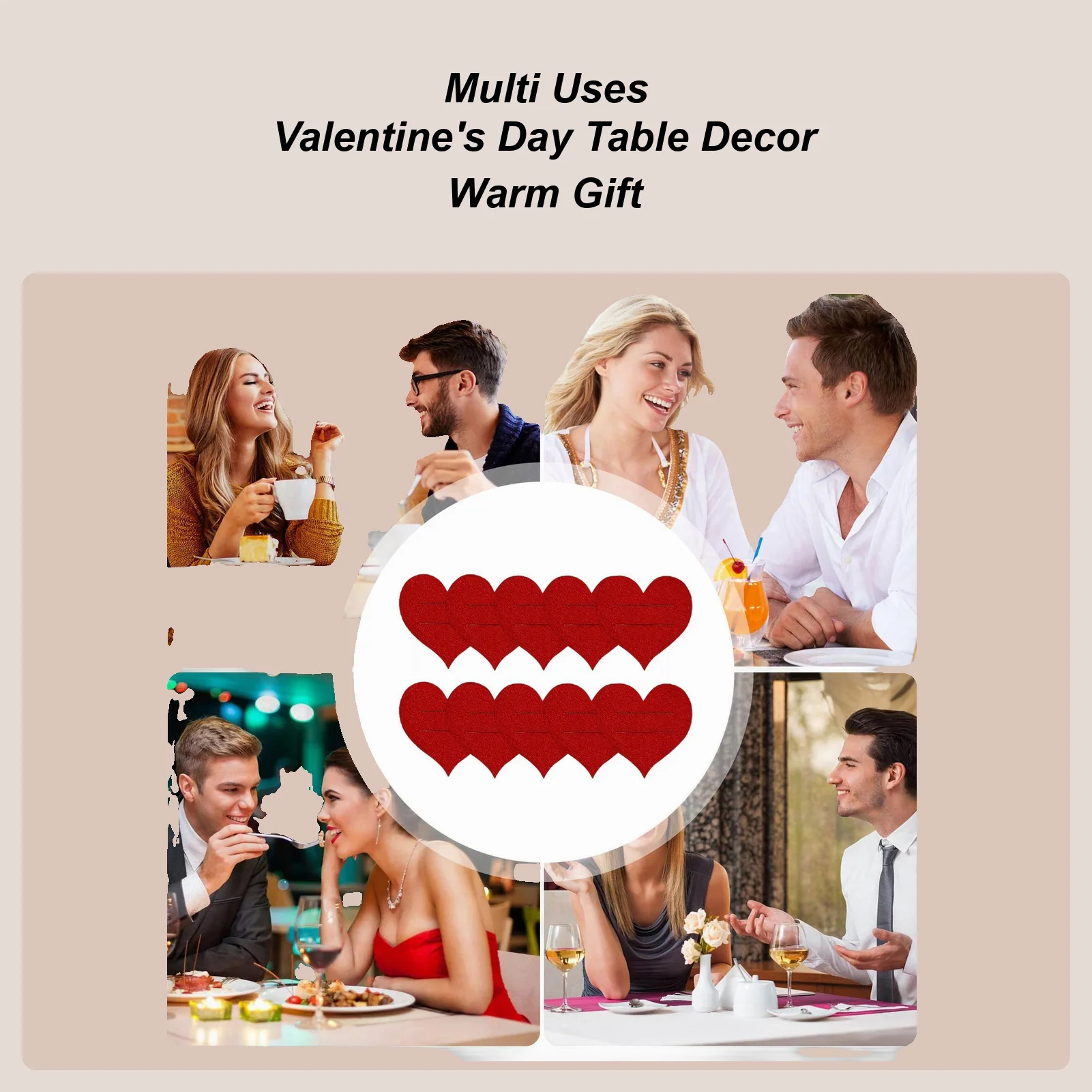 Utensil Holder 10 Piece Heart Tableware Covers Felt Cutlery Holder For Party For Wedding Birthday Mother's Day Engagement