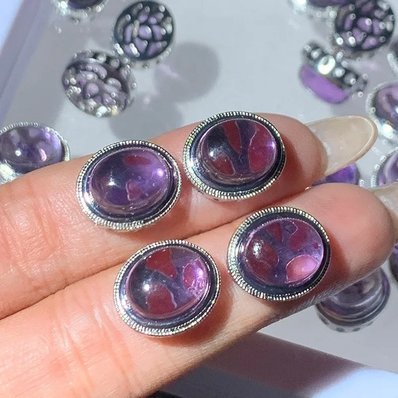 

3pcs Copper Silver-plated Hollow Inlaid Brazilian Amethyst Beads Diy Pearl Necklace Bracelet Jewelry Accessories Wholesale