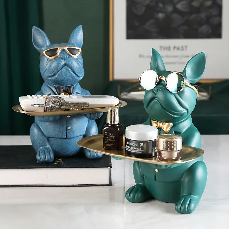 French Bulldog Statue Home Table Decoration Dog Figure Figurine Living Room Desk Decor Sculpture Desktop Storage Tray Piggy Bank