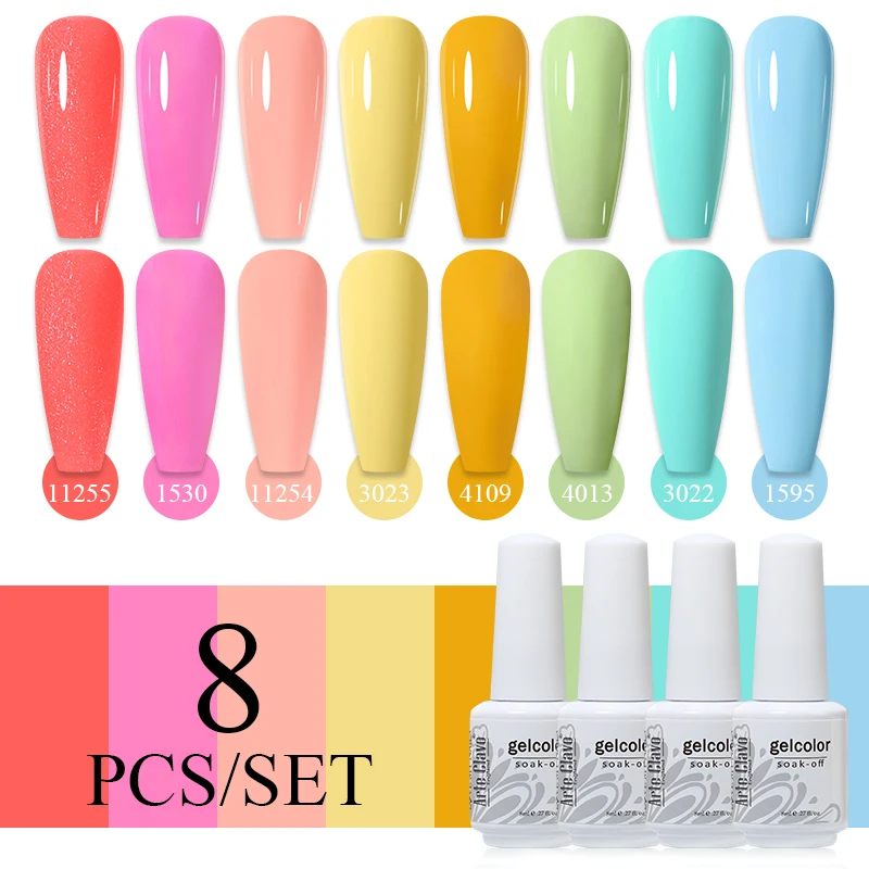 Arte Clavo 6/8 قطعة سلسلة حمراء هلام مسمار مجموعة طلاء الأظافر ألوان الشتاء شبه دائمة الورنيش نقع قبالة UV LED هلام مسمار الفن قاعدة معطف فوقي