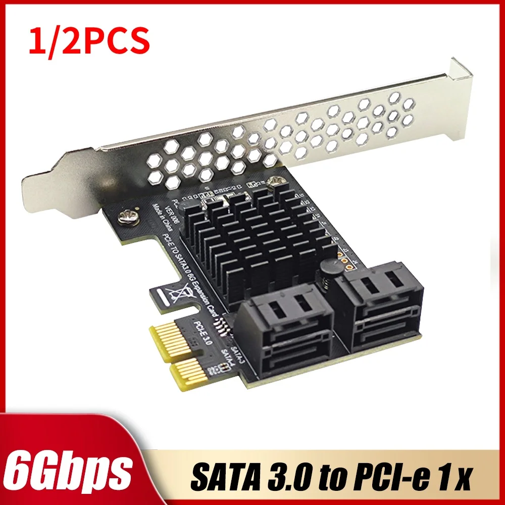 

1/2PCS 4 Port SATA III PCIe Card 6Gbps SATA 3.0 to PCI Express 1X Adapter with Bracket Hard Disk Drive SSD Adapter Card