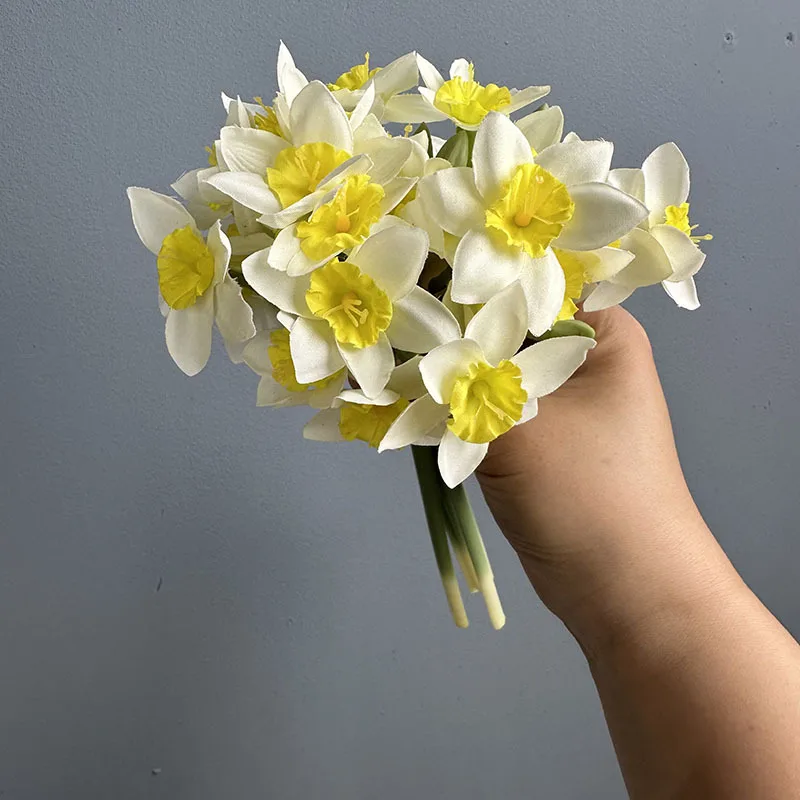 1/4/6 Stück Künstliche 5-teilige Narcissus-Blumensträuße aus Seide, Simulierte Weiße Narzissen für Wohnzimmerdekoration – Detail 20