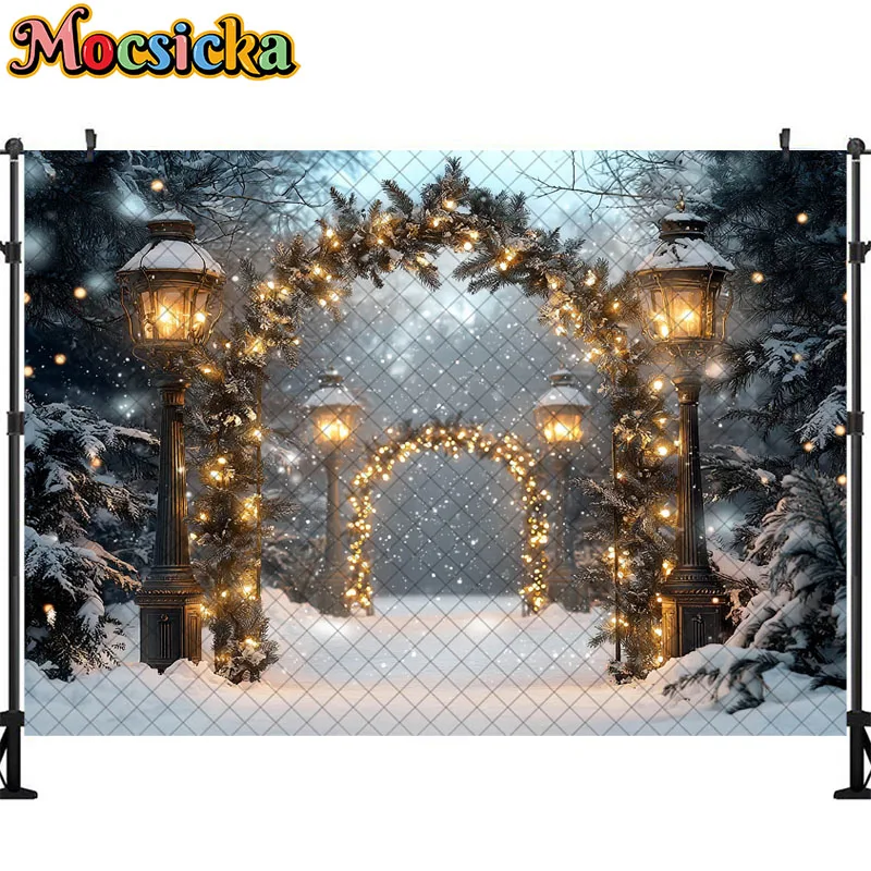 Mocsicka Photography Background Snow Park Lights Christmas Tree Holiday Decoration Kids Photo Backdrop Photo Studio Props