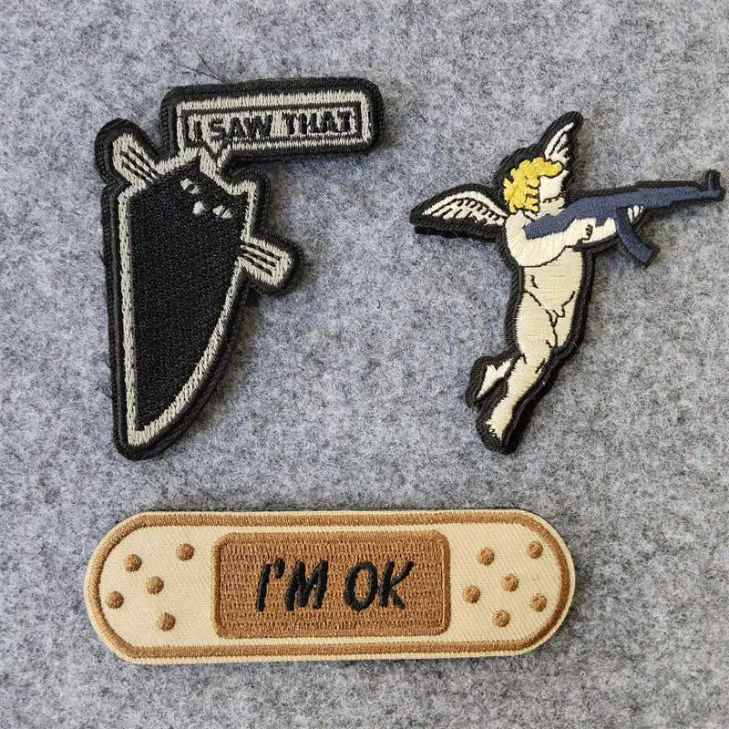 Personalized Band Aids I'm Ok Embroidery Patches Machine Gun Angel Cartoon Ghost Cat Tactical Morale Badge DIY Backpack Stickers