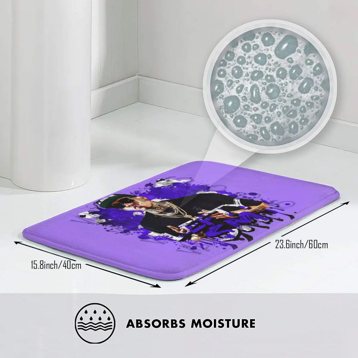 L-Lefty Sm Bath Mat Anti Slip Singer Purple Toilet Mat Quick Dry for Shower Home Entrance Floor Mat Velvet Soft Bathroom Rug