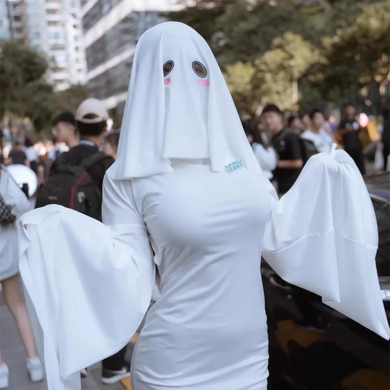 Halloween fantasma menina cosplay traje adulto feminino sexy capa véu terno macacão lim fishtail vestido assustar máscara facial outfits