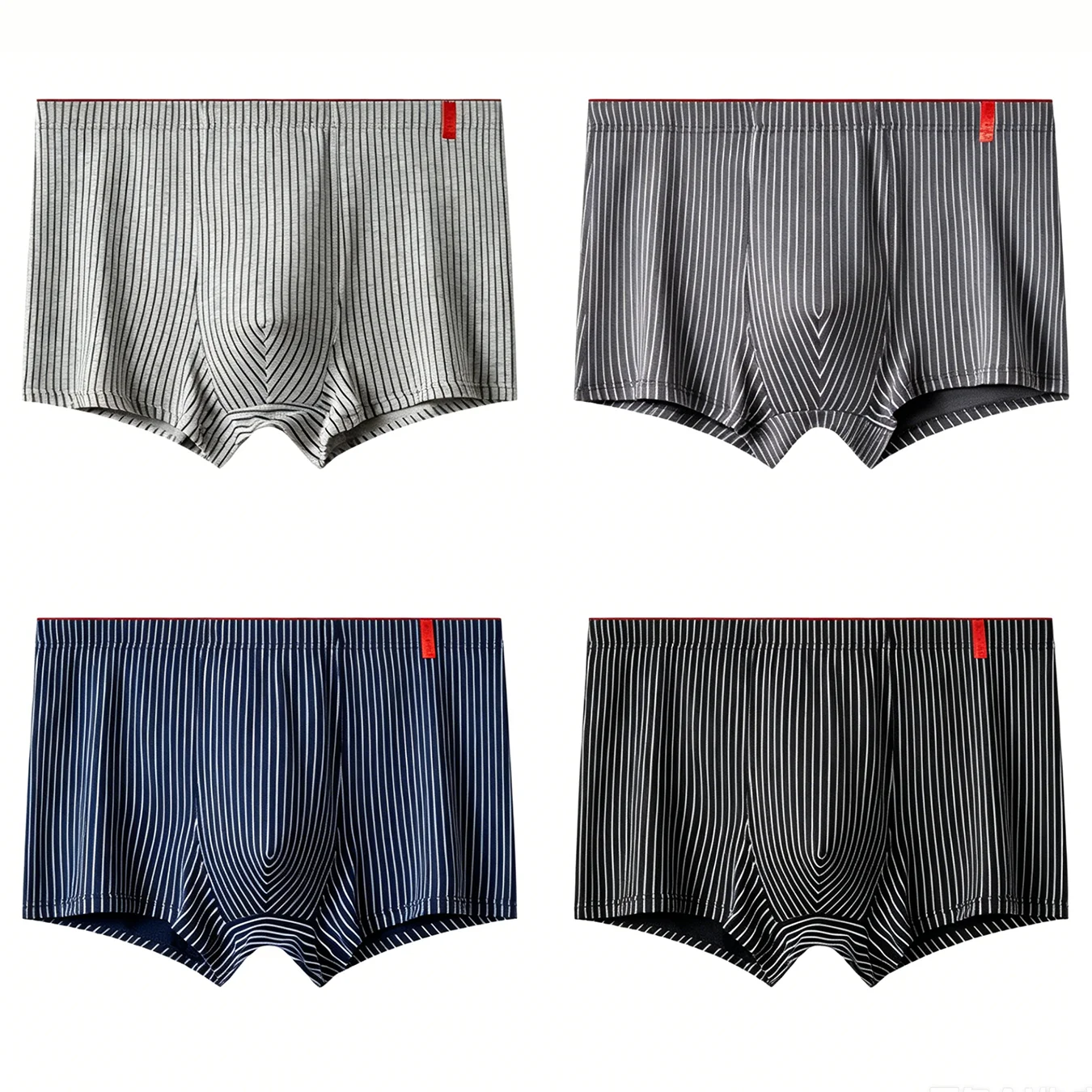 Men Cotton Striped Boxer Briefs Soft Breathable Underwear U Pouch Stretch Waistband Male Boxers Shorts 4 Packs