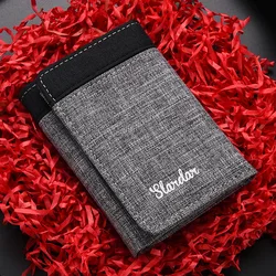 Canvas Short Trifold Men's Boys Wallets Purse with Zipper Coin Pocket Fashion Students Leisure Money Folder Card Holder