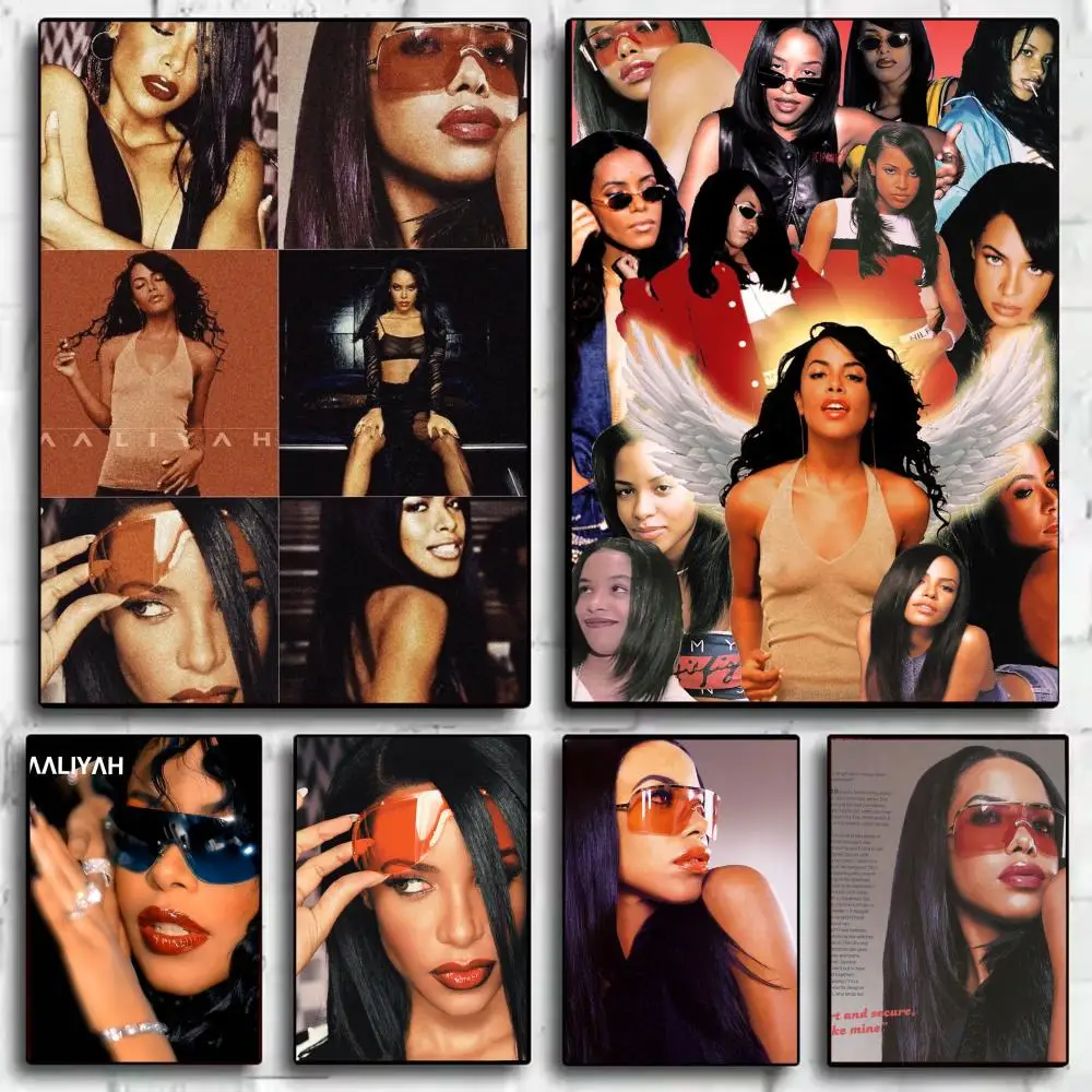 Singer A- Aaliyah Poster Stickers HD Painting Self-Adhesive Art for Bedroom Living Room Home Decor Modern Wall Decals Gift