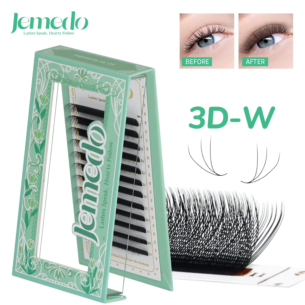 

JEMEDO 3D Eyelash Extension C/D/M Curl Lashes Extension 0.07mm W-Shape Natural Premade Volume Fans For Beauty Eyelashes Makeup