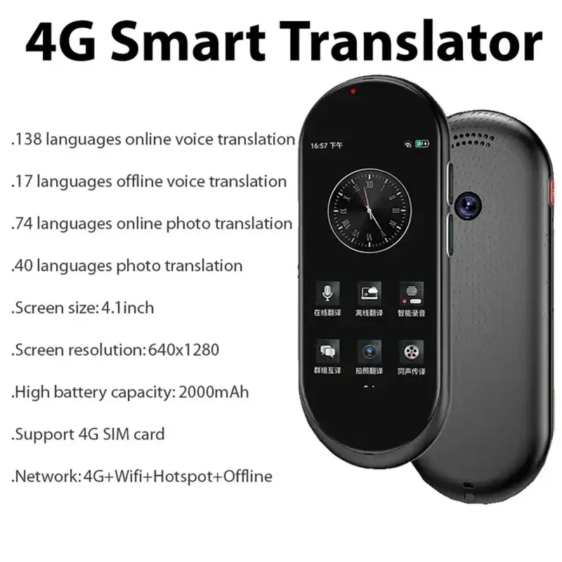 A10 Voice Translator 4.1inch Chat GPT Multi-Language 4G SIM Intelligent Real-time Translation Device for Global Travel 2024 New