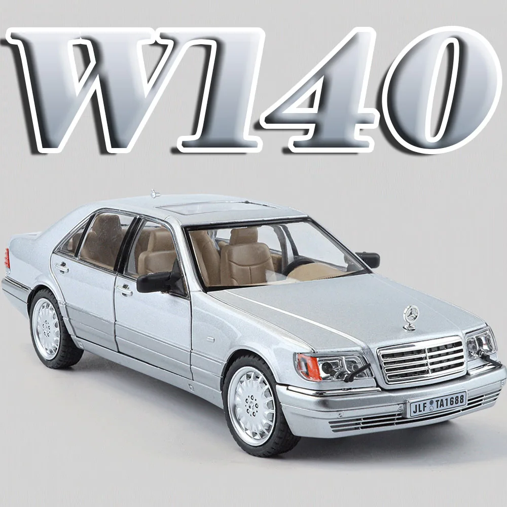 1:24 W140 Miniatur-Spielzeugautomodelle, Legierung, Druckguss-Sound, Licht, 6 Türen geöffnet, zurückziehbare Gummireifen, Modellfahrzeuge für Jungen, Geschenke