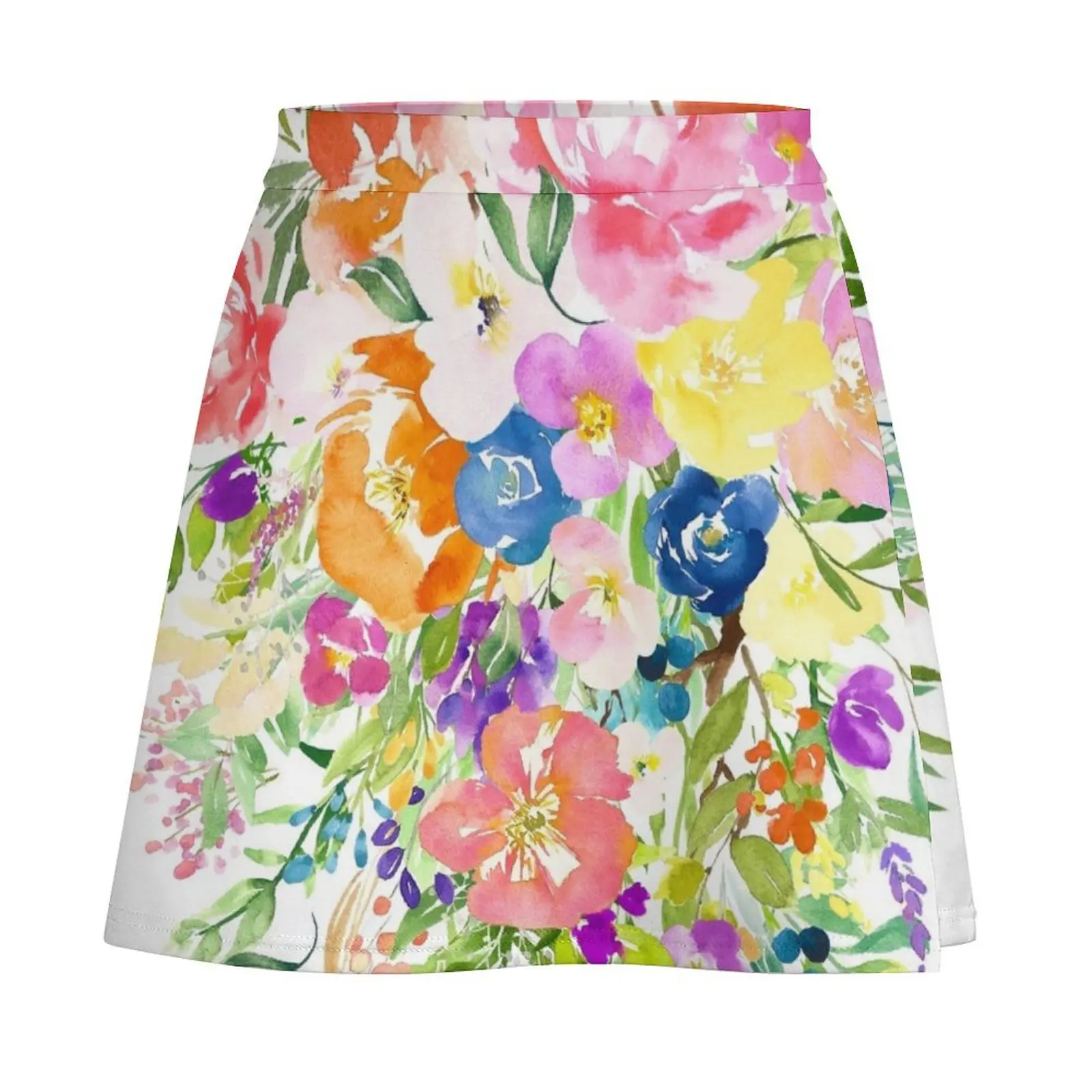 Colorful Large Watercolor Flower Bouquet Mini Skirt Women's summer skirt summer clothes