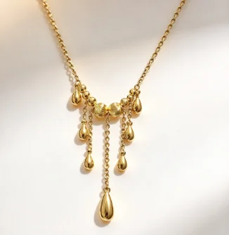 Cat-eye tassel drop pendant necklace for women, light luxury and simple design, laser-cut beads, elegant and delicate, 9999gold