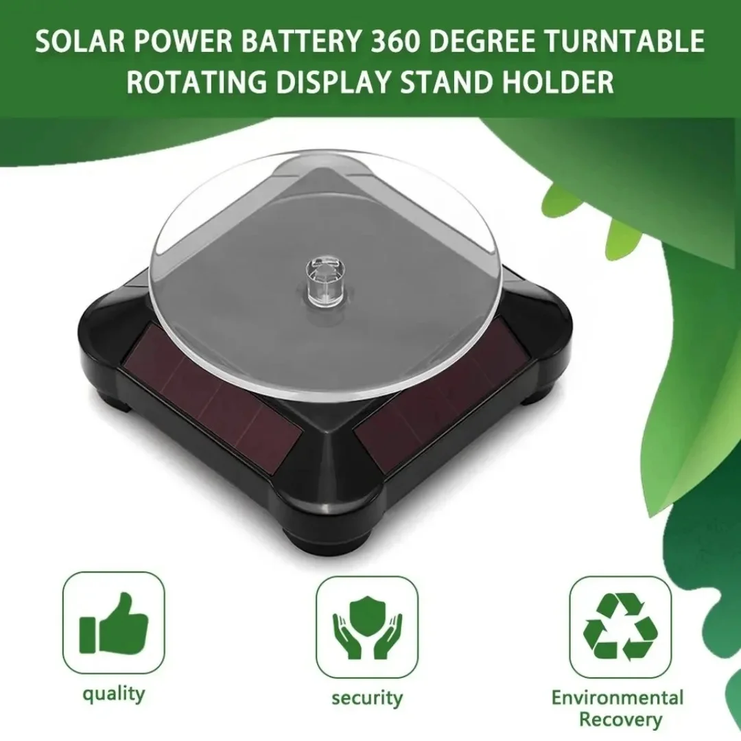 Power by Solar Power or Battery 360 Degree Turntable Rotating Display Stand Watch Ring Necklaces Jewelry Rotating Base