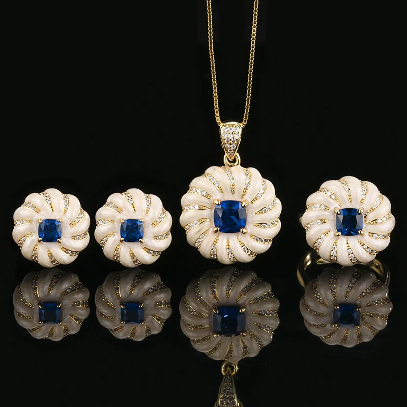 suit Earrings Ring Necklace Antique Jewelry Light Luxury Elegant Blue Pointe High-end French Vintage