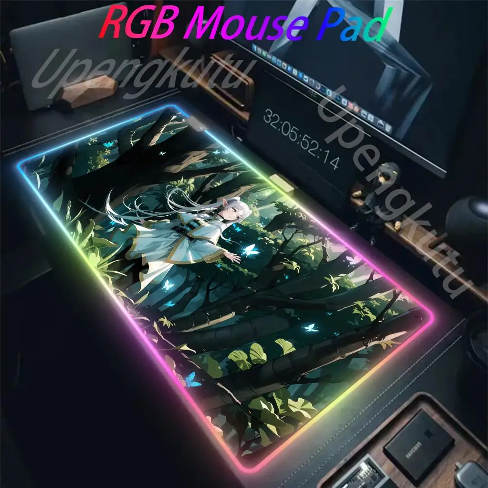 Popular F_frieren Mouse Pad RGB Mousepad Luminous Desk Pads Anime Mouse Mat Gaming Mousepads Xxl LED Keyboard Mats For PC