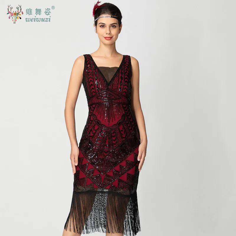 New 1920s Gatsby Retro Ball Party Evening Dress with Tassel Sequins Beaded Embroidery Sheer Plus Size Vest Cocktail Party Dress