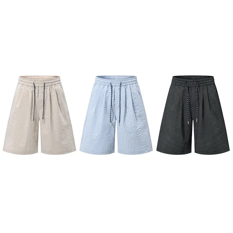

Men's Casual Shorts Jorts Summer Ice Silk Bubble Plaid Quick Dry Loose Sports Beach Board Shorts