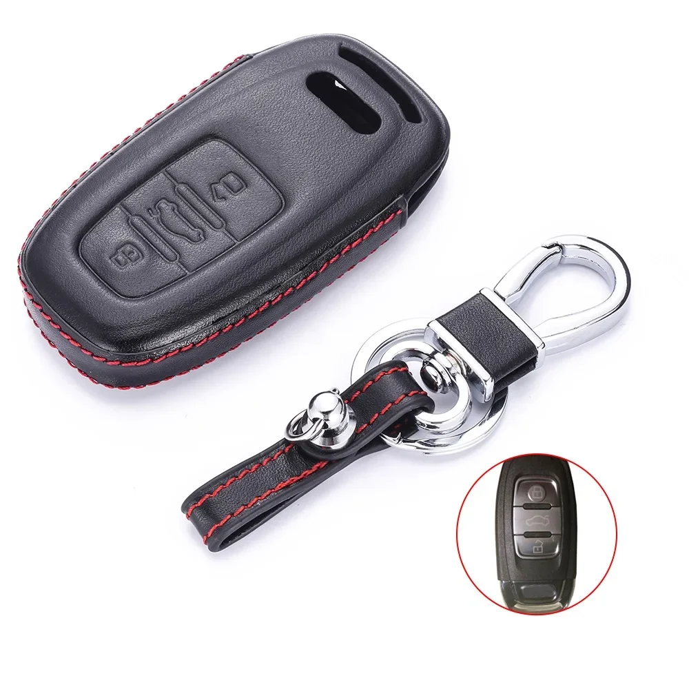 

3 Buttons Car Leather Key Case Smart Remote Fobs Protector Cover Accessory for Audi Q5 Q8 S4 S5 S6 A3 A4 A5 A6 A7 A8
