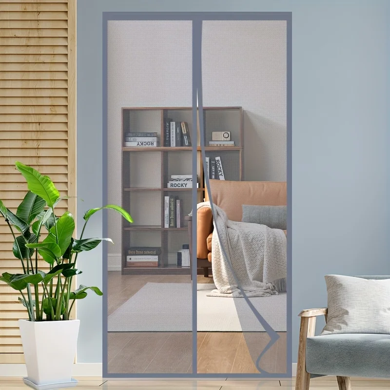 

Summer grey fiberglass mosquito net curtains with magnetic closure to prevent pets from scratching and insects from entering