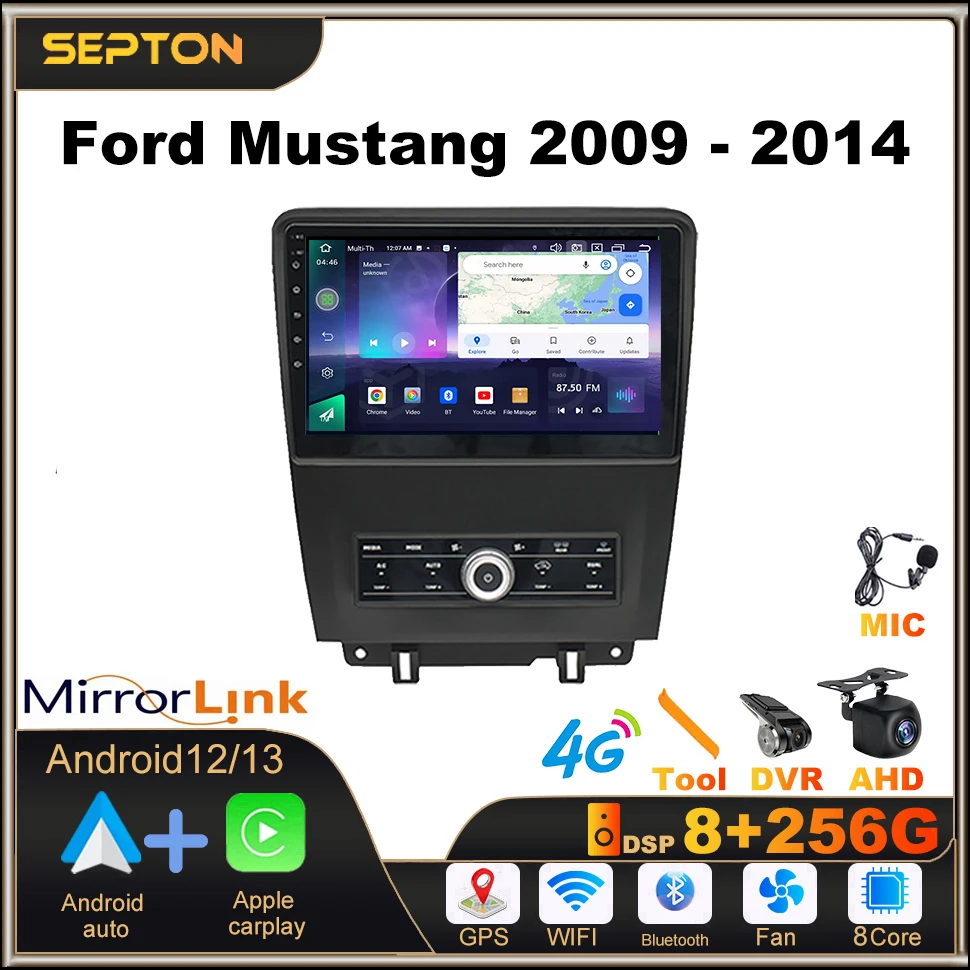 

Автомобильное стерео радио SEPTON Android 12 для Ford Mustang 2009 - 2014 стерео Мультимедийный плеер стерео навигация GPS Wifi головное устройство