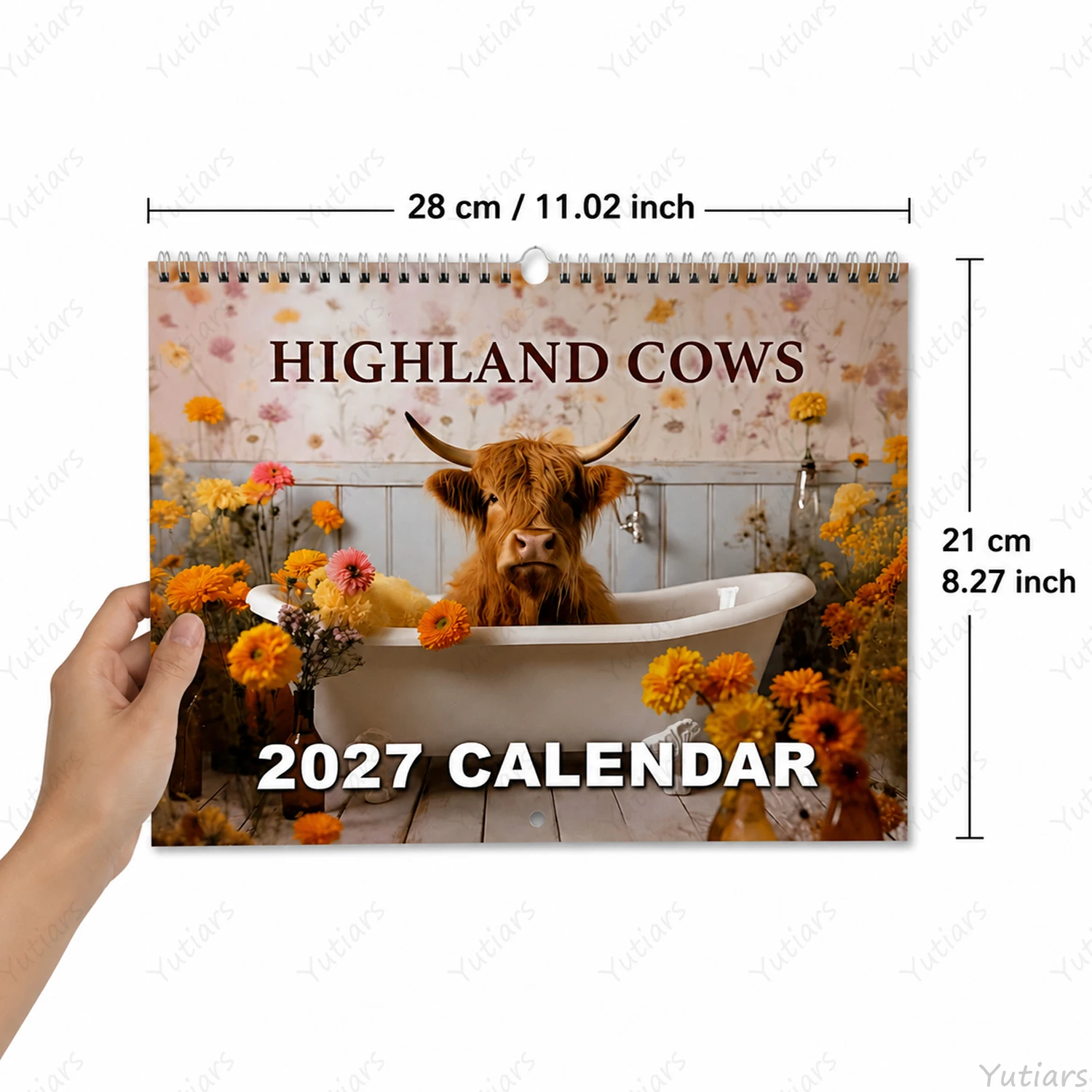 Highland Cow Calendar 2027, 12 Month Funny Cattle Wall Planner, Rustic Country Farmhouse Decor, Cute Gift for Cow Lovers Home