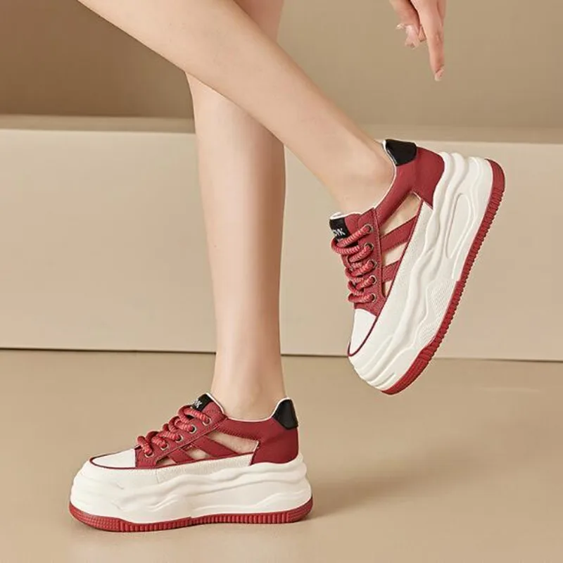 8 سنتيمتر جلد طبيعي منصة أحذية رياضية حذاء بكعب ويدج للنساء تنفس الصنادل الخريف حذاء كاجوال كعب مخفي Zapatillas Muje
