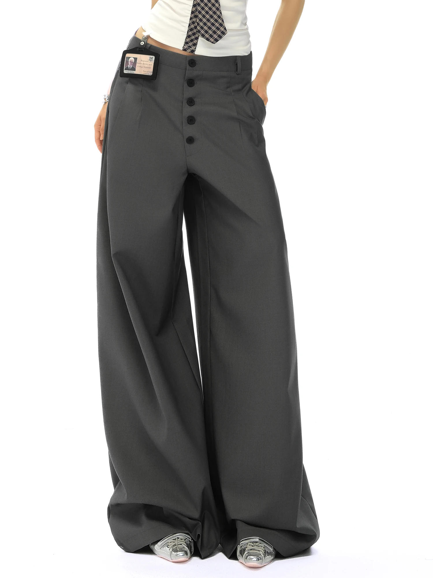 

Women's Grey Suits Pants Baggy Harajuku Y2k 90s Vintage Urban Long Pants Oversize Trousers Japanese 2000s Style Clothes Summer