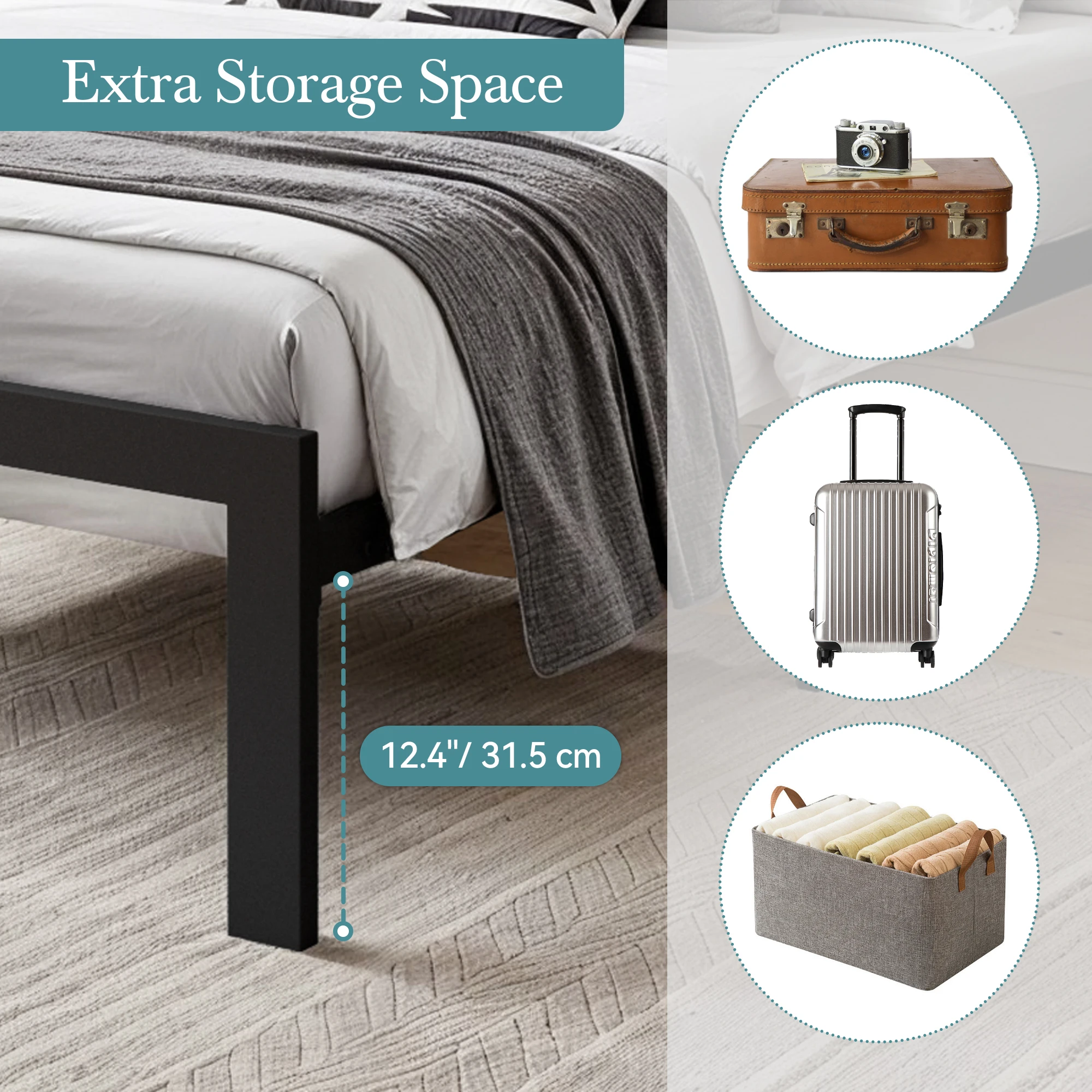 هيكل سرير معدني من HOOMIC مع لوح رأسي منجد ومخيط بدقة، قماش كتان، كريم أساس قوي، لا حاجة إلى صندوق زنبركي