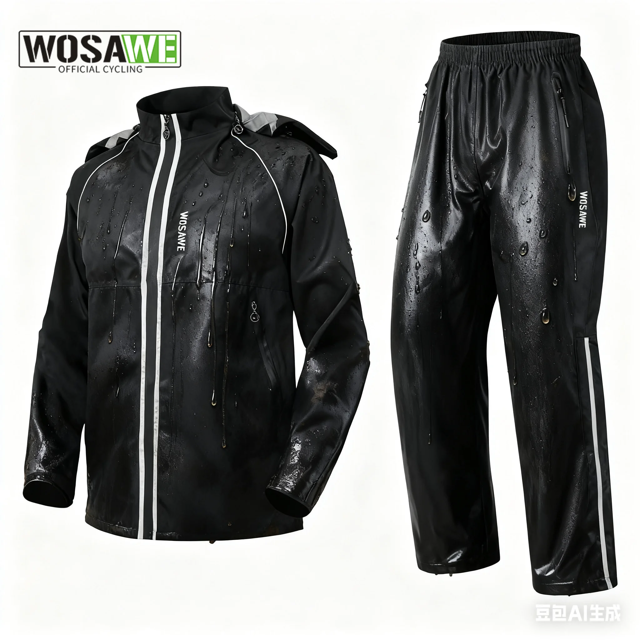 

WOSAWE Men's Waterproof Cycling Rain Suit Windproof Reflective Pants Jacket Set for Outdoor Biking Motorcycling Hiking Riding
