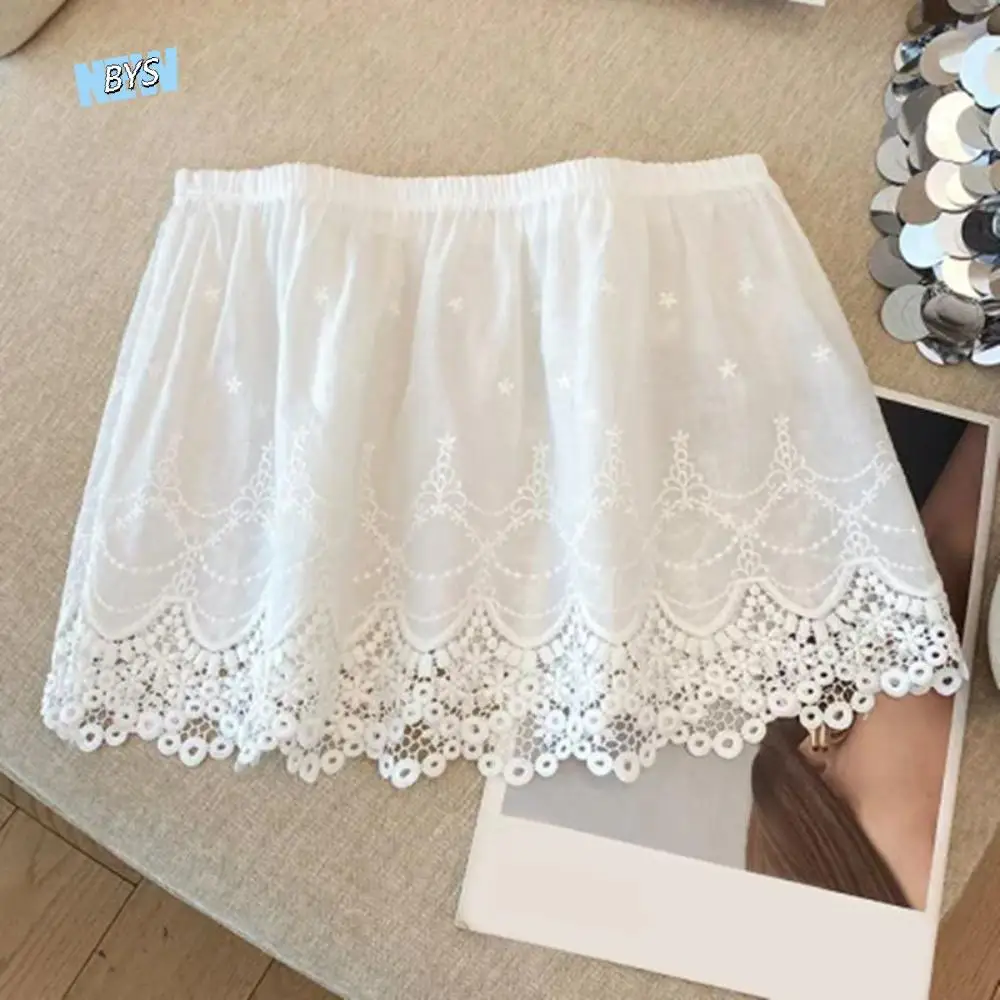 

Embroidery Flower Lace Underskirt Slips Korean Style Anti-glare Lace Safety Short Skirt Mesh Hight Waist Sweet Mini Short Dress
