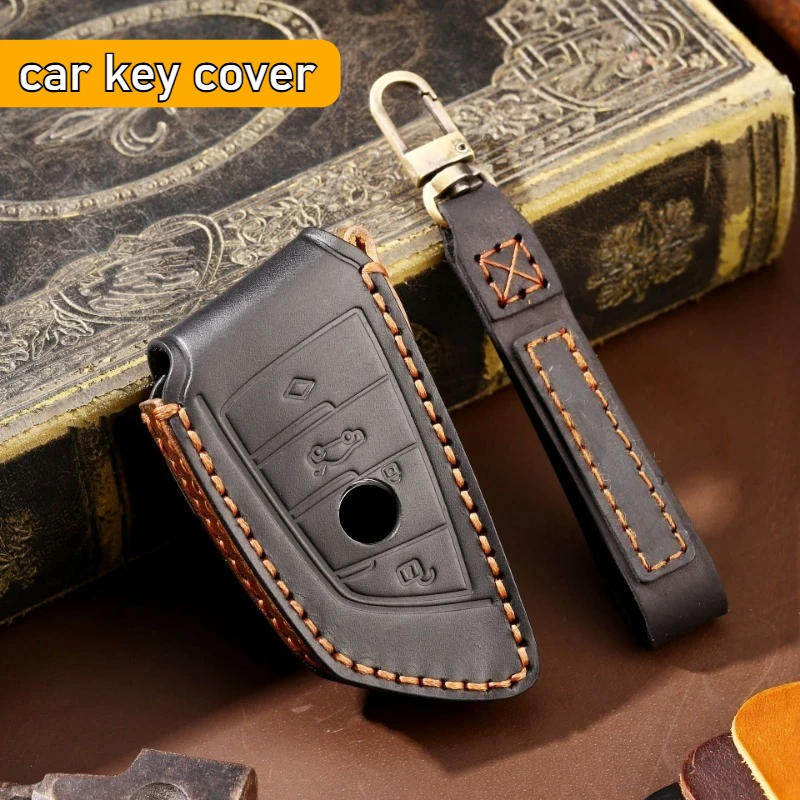 For BMW Car Key Cover Blade Shape High End Personalized Handmade Craftsmanship Genuine Leather Keycase Modify Car Accessories