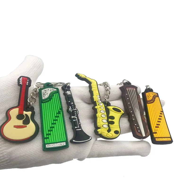 New Musical Instrument Silicone Guitar PVC Soft Keychain Cartoon Small Gift Pendant