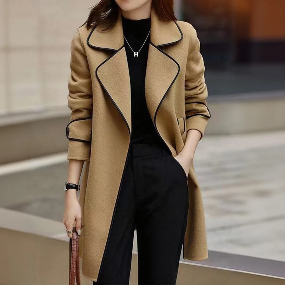 

Женское зимнее пальто с длинными рукавами, однотонное пальто с открытым передом, удобная базовая офисная женская куртка на каждый день