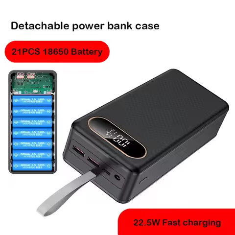 21 18650 Battery 22.5W Power Bank Case Battery Storage Box C21 Flashlight Quick DC Charge Dual USB DIY Shell 18650 Holder Box