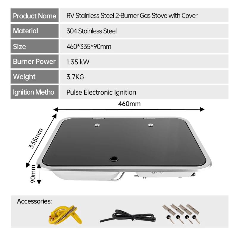 Angled Layout 2 Burner Stainless Steel RV Gas Stove Built-in Camper Cooktop for Van Caravan Motorhome Kitchen