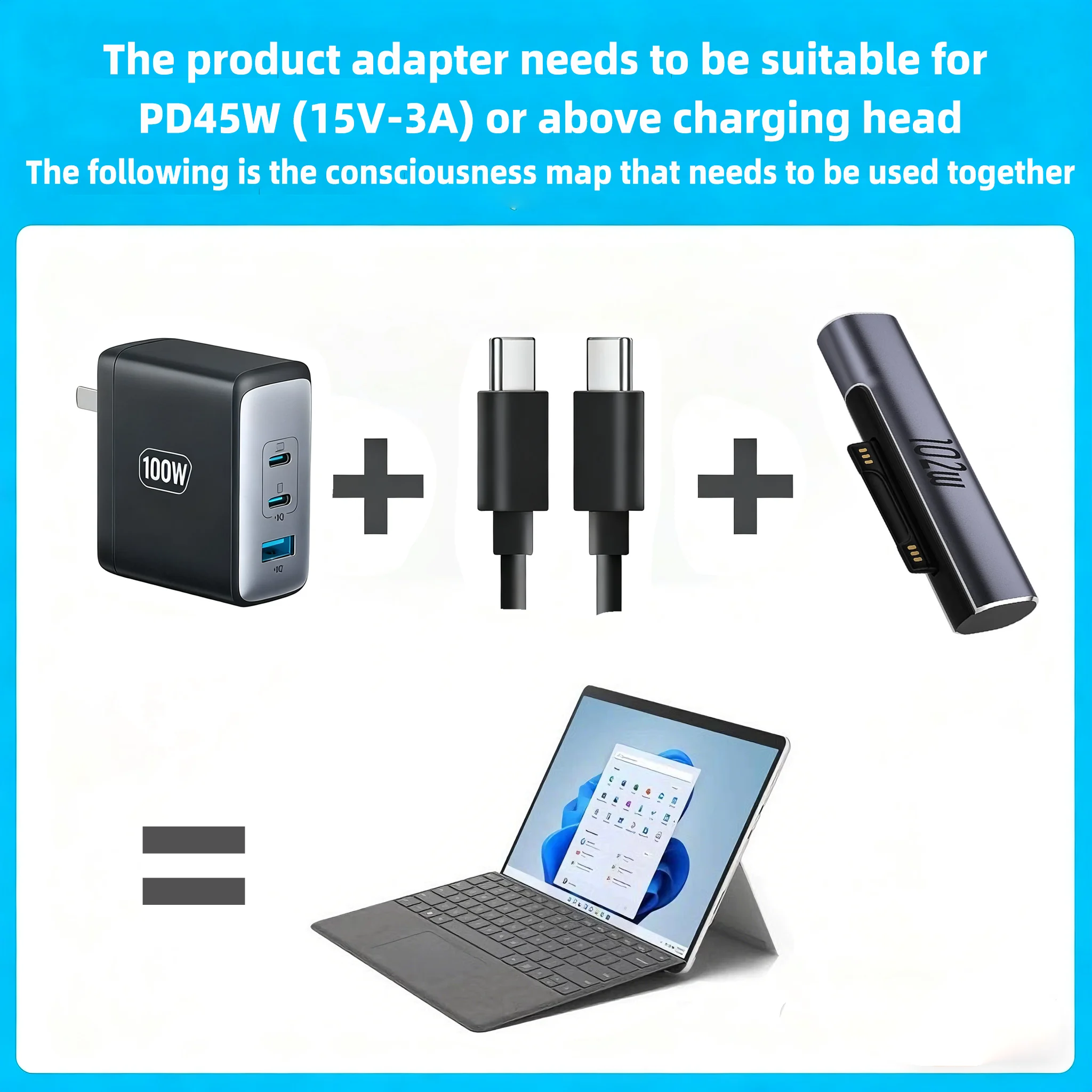 For Microsoft Surface Pro X 8 7 6 5 4 Go Book to Type C PD Adapter Tablet Fast Charging Plug Converter Magnetic Charger Adapter