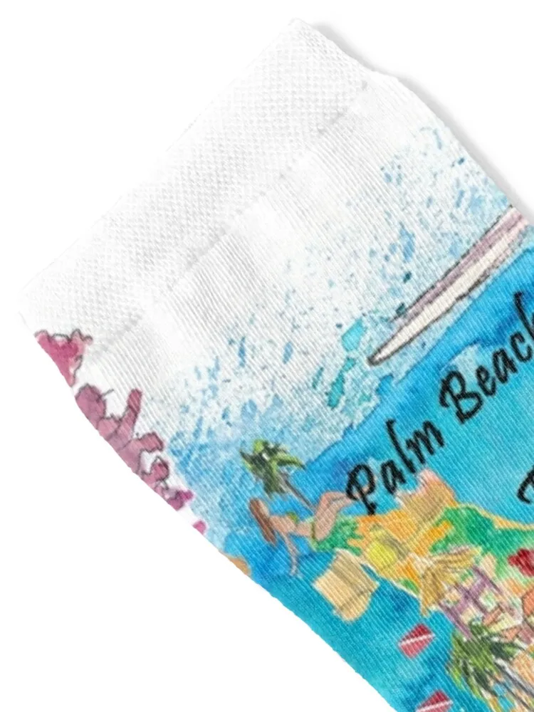 Aruba Dutch Antilles Caribbean Island Illustrated Travel Map with Tourist Highlights Socks christmas gifts Socks For Man Women's