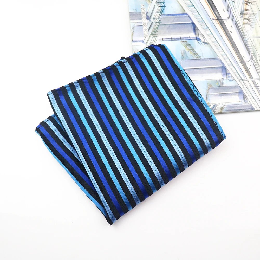 2025 ใหม่คลาสสิกน้ําเงินสี Pocket Square โพลีเอสเตอร์ทอลาย Polka Dot ผ้าเช็ดหน้างานแต่งงานการประชุมชุด Hanky