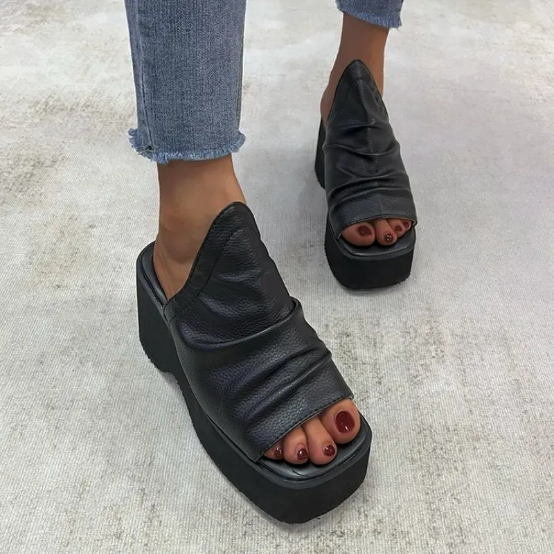 Shoes for Women 2023 Fashion Fish Mouth Shoes Women's Slippers Summer Solid Color Hot Sale Platform Slippers Women Zapatos New