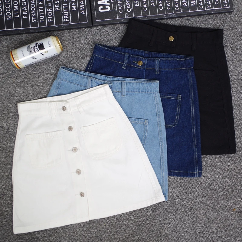 Summer Womens  A-line Y2K Pencil Min Denim Skirt High Waist Jeans Harajuku Pockets Skirt Black White Bottom Clothes