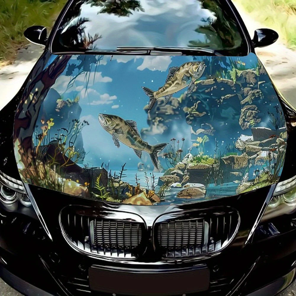 

Underwater World Fantasy Fish Print Car Vinyl Wrap, PVC Waterproof Car Hood Sticker, Self-Adhesive Scratch-Resistant Stickers fo