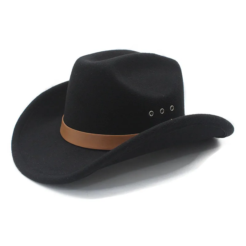 New Style One-Word Top Cowboy Hat Punk Style Wide Brim Hat Unisex Cool Riding Hat Western Cowboy Curved Brim Hat