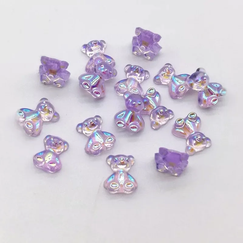 20Pcs Aurora Bear Nail Art Decorations 3D Resin Shiny Jelly Bear Ornaments Cute Cartoon Manicure Gem Charms DIY Accessories 8mm