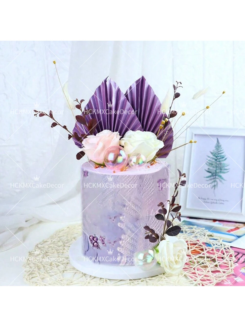4 Stück Boho Kuchendekorationen Palmblatt-Fächer Kuchendekoration Gold Elfenbein Papierfächer für Hochzeit Geburtstag Party Zubehör – Detail 4