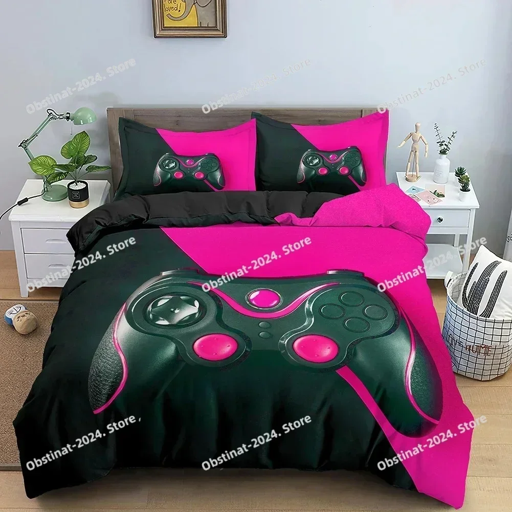 2025 New Game Console Neon Contrast Color Handle Bedding Set Boys Girls Twin Queen Size Duvet Cover Pillowcase Bed Kids Adult