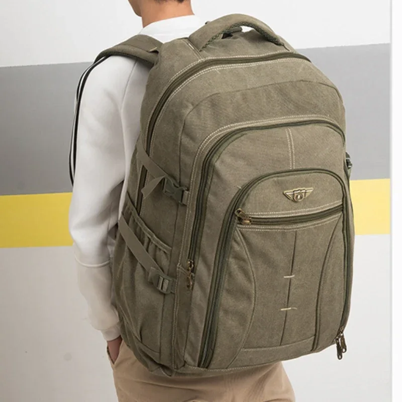 

85L Thick Canvas Camping Backpack Large Capacity Waterproof Outdoor Trekking Travel Climbing Bag Luggage Rucksack Men Hiking Bag