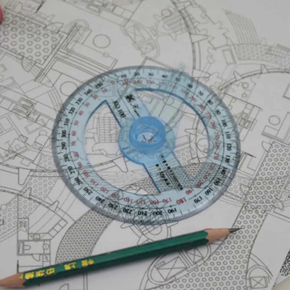 Draagbare Ronde Kantoorschool Tekent Benodigdheden Liniaal Wijzer Meetinstrument Gradenboog